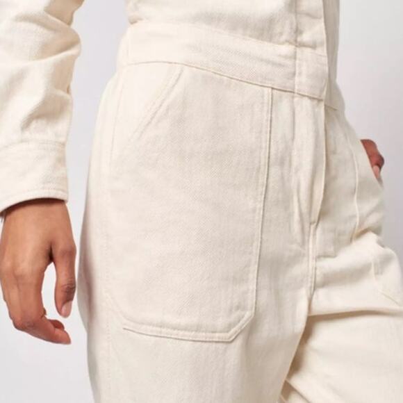 Faherty Womens Organic Cotton Overland Twill Jumpsuit in Natural SZ S Fall Style - Picture 4 of 11